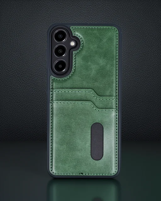 Samsung Galaxy A25 5g Kılıf Sara Kartvizitli Deri Kılıf - Koyu Yeşil
