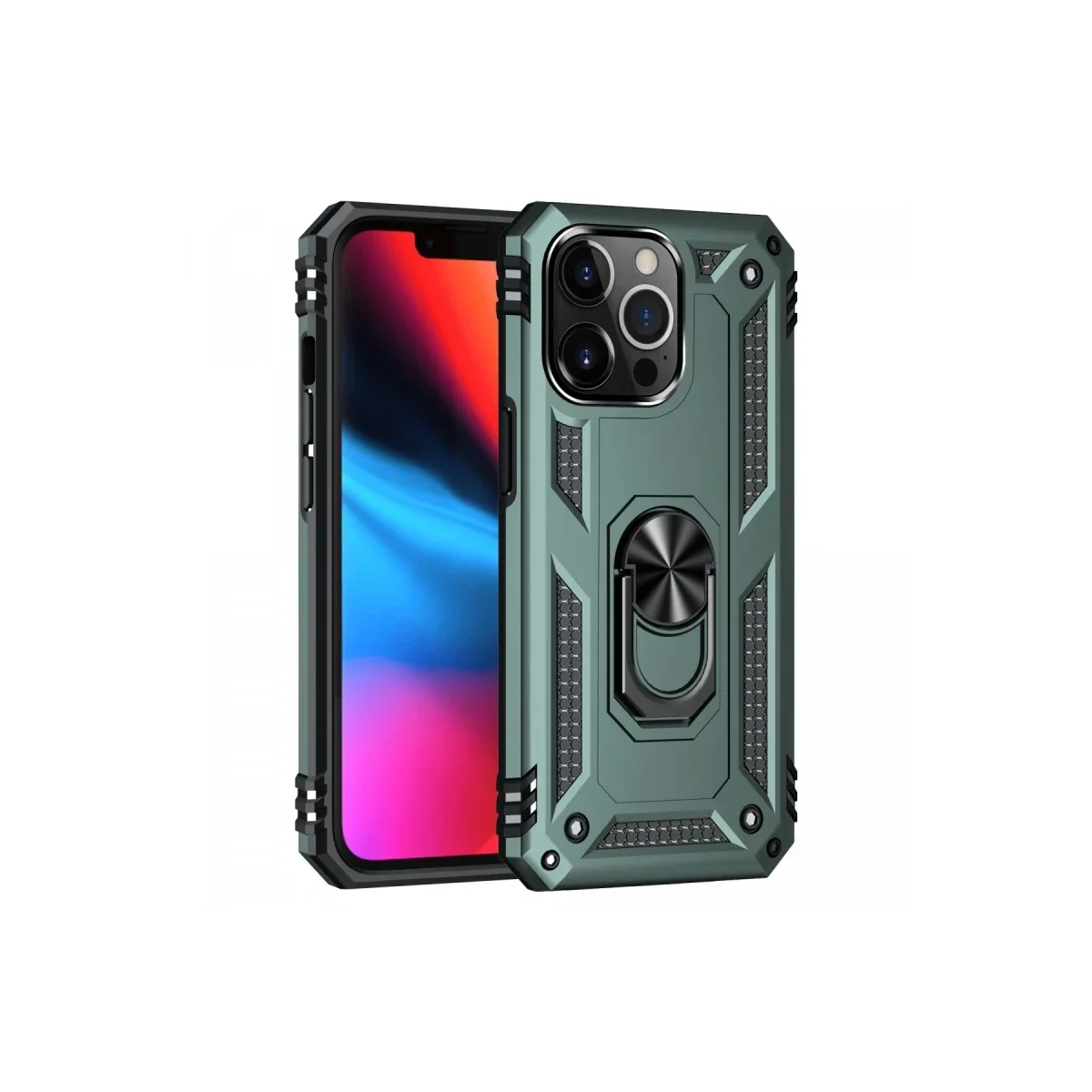 Apple iPhone 13 Pro Max Kılıf Sofya Yüzüklü Silikon Kapak - Yeşil