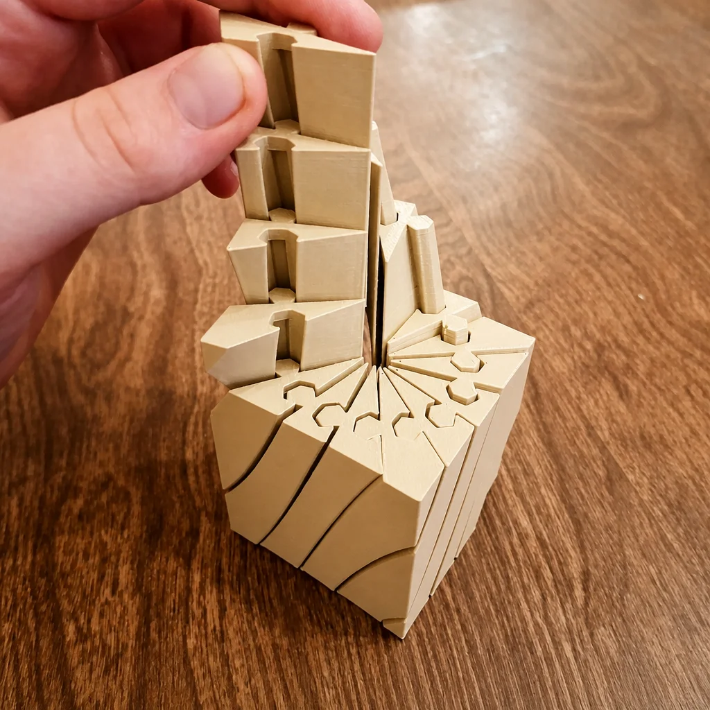 3D Baskı Twisting Küp - Mekanik Dönen Bulmaca Küpü-Bej görsel 2