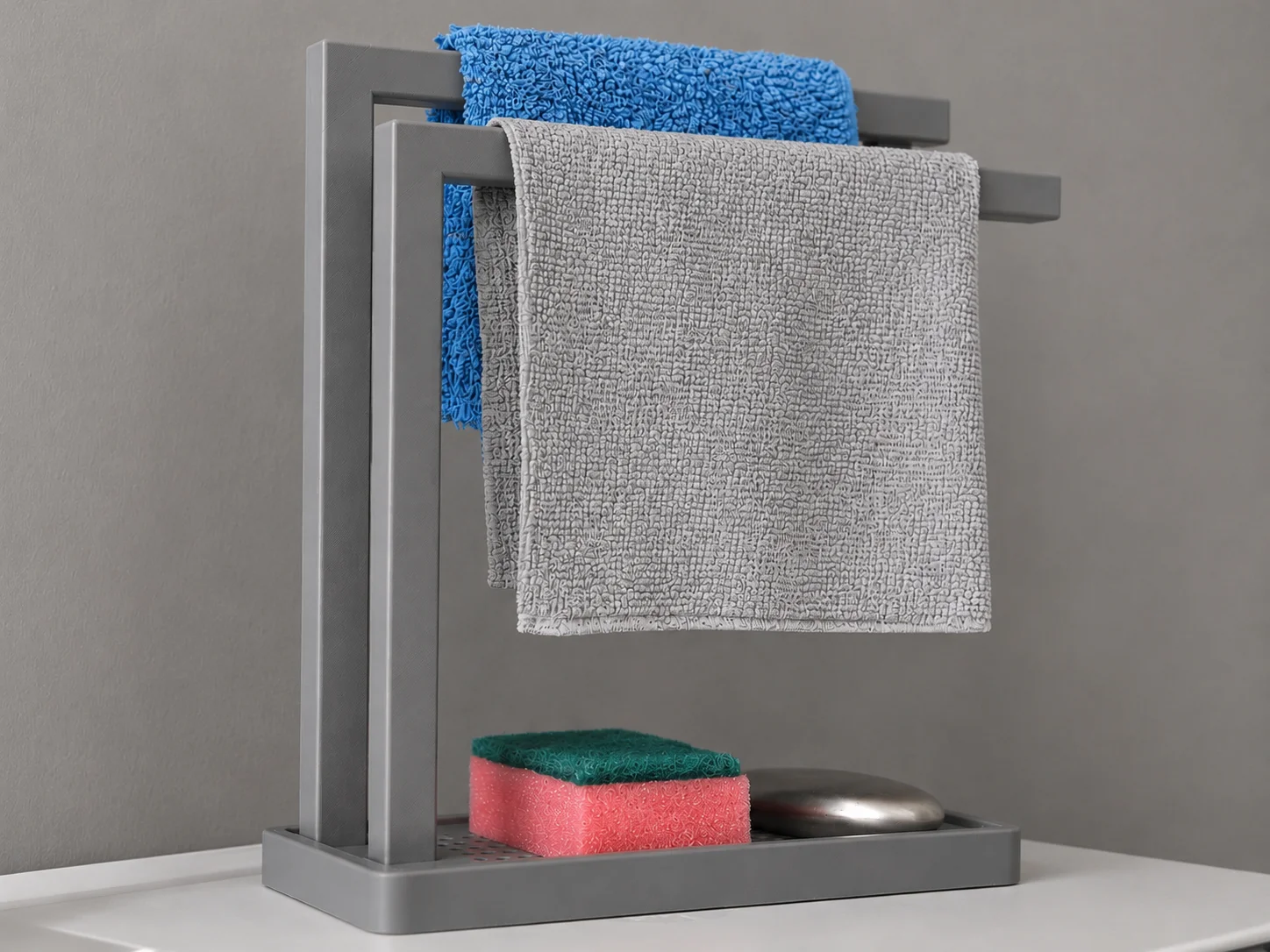 3D Baskı Havluluk ve Sabunluk Organizer - Lavabo Üstü Çok Amaçlı Düzenleyici-Gri