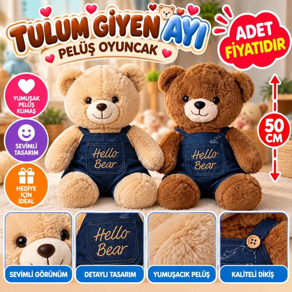 PL50226 50 CM TULUM GİYEN AYI PELUŞ OYUNCAK (adet fiyatıdır)