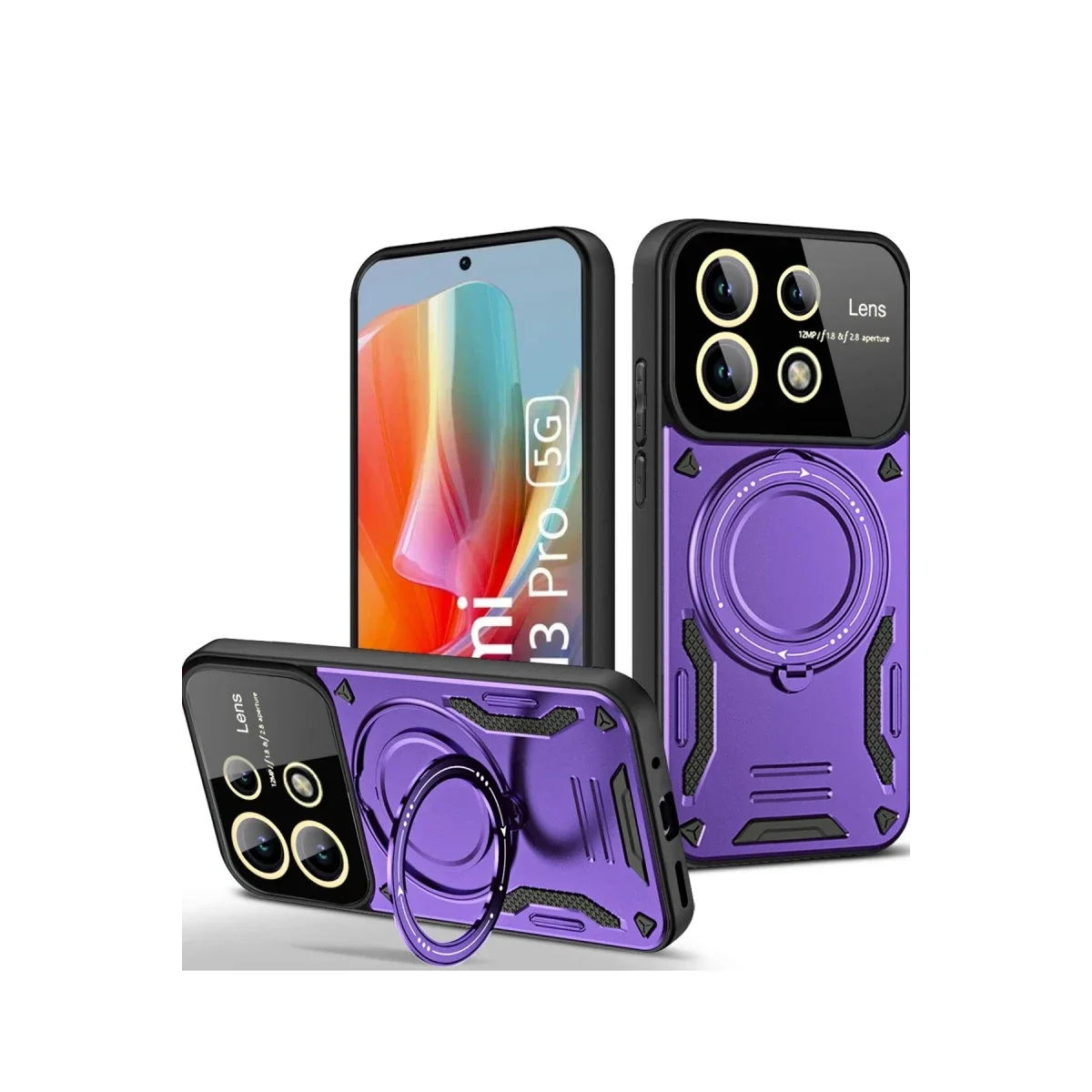 Xiaomi Redmi Note 13 Pro 4G Kılıf Joy Lens Standlı Kapak - Mor