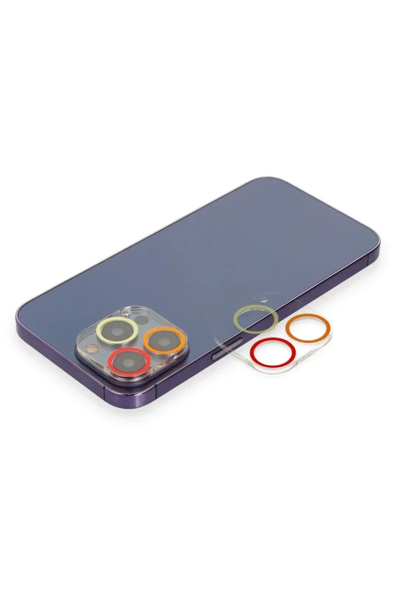 Apple iPhone 12 Pro Renkli Kamera Lens Koruma Cam - Turuncu-Kırmızı