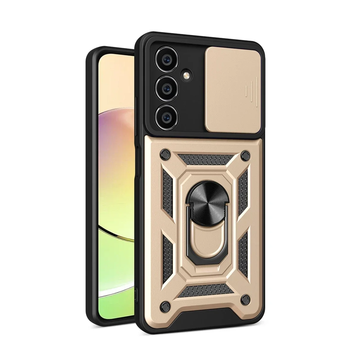 Samsung Galaxy A25 5G Kılıf Pars Lens Yüzüklü Silikon - Gold