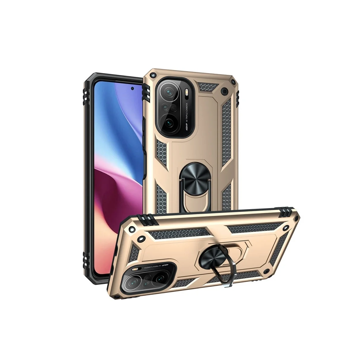 Xiaomi Poco F3 Kılıf Sofya Yüzüklü Silikon Kapak - Gold görsel 2