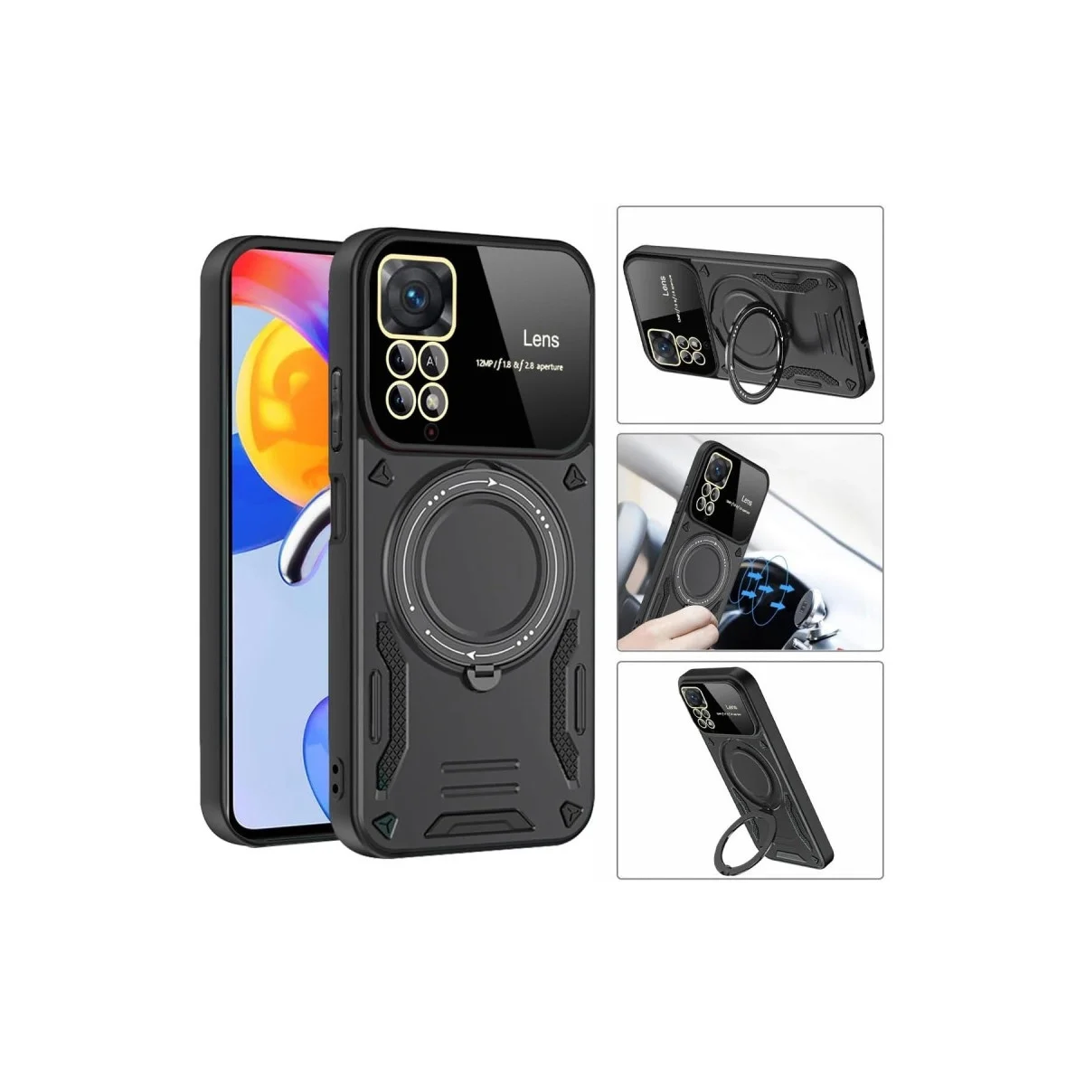 Xiao Red Note 11 Pro Kılıf Joy Lens Standlı Kapak - Kırmızı görsel 3