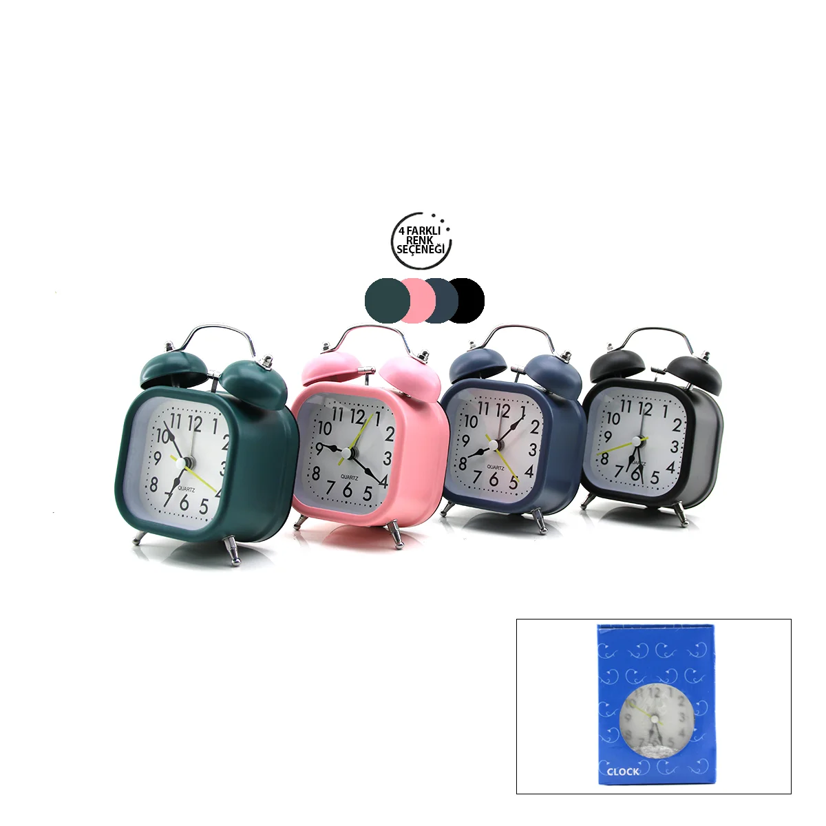 Çift Zilli Metal Kasalı Işıklı Pilli Masa Çalar Saat (8.8 cm) görsel 2