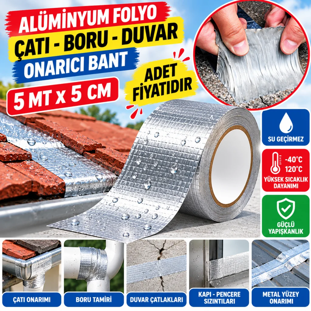 Yüksek Sıcaklık Dayanan Su Geçirmez Çatı Boru Duvar Çatlak Onarıcı Yapışkan Bant Folyo 5 cm (adet fiyatıdır)