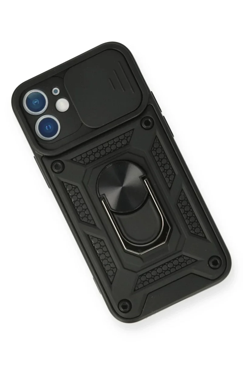 Apple iPhone 11 Kılıf Pars Lens Yüzüklü Silikon - Siyah görsel 3
