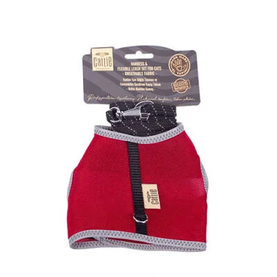 Havalı Dokuma Kedi Göğüs ve Gezdirme Tasması Small Kırmızı 1x20-30 Cm