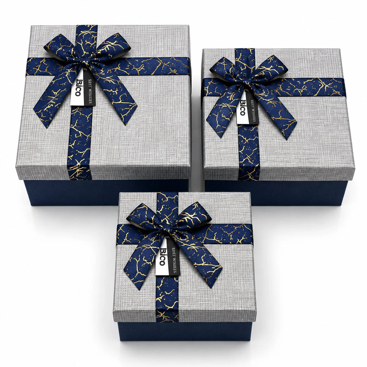 3PCS D.dörtgen Çizgili Mix Renkli Karton Hediye Kutusu Kurdelalı 22.5X15.5-20.5X13.5-18.5X11.5CM görsel 3