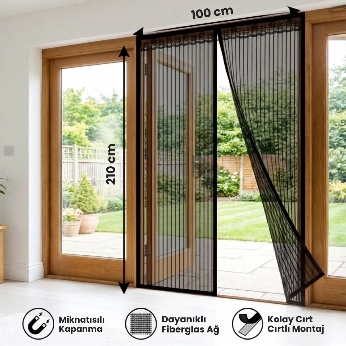 Mıknatıslı Kapı Sinekliği Siyah 100x210 cm Otomatik Kapanan Manyetik Tül Sineklik görsel 5
