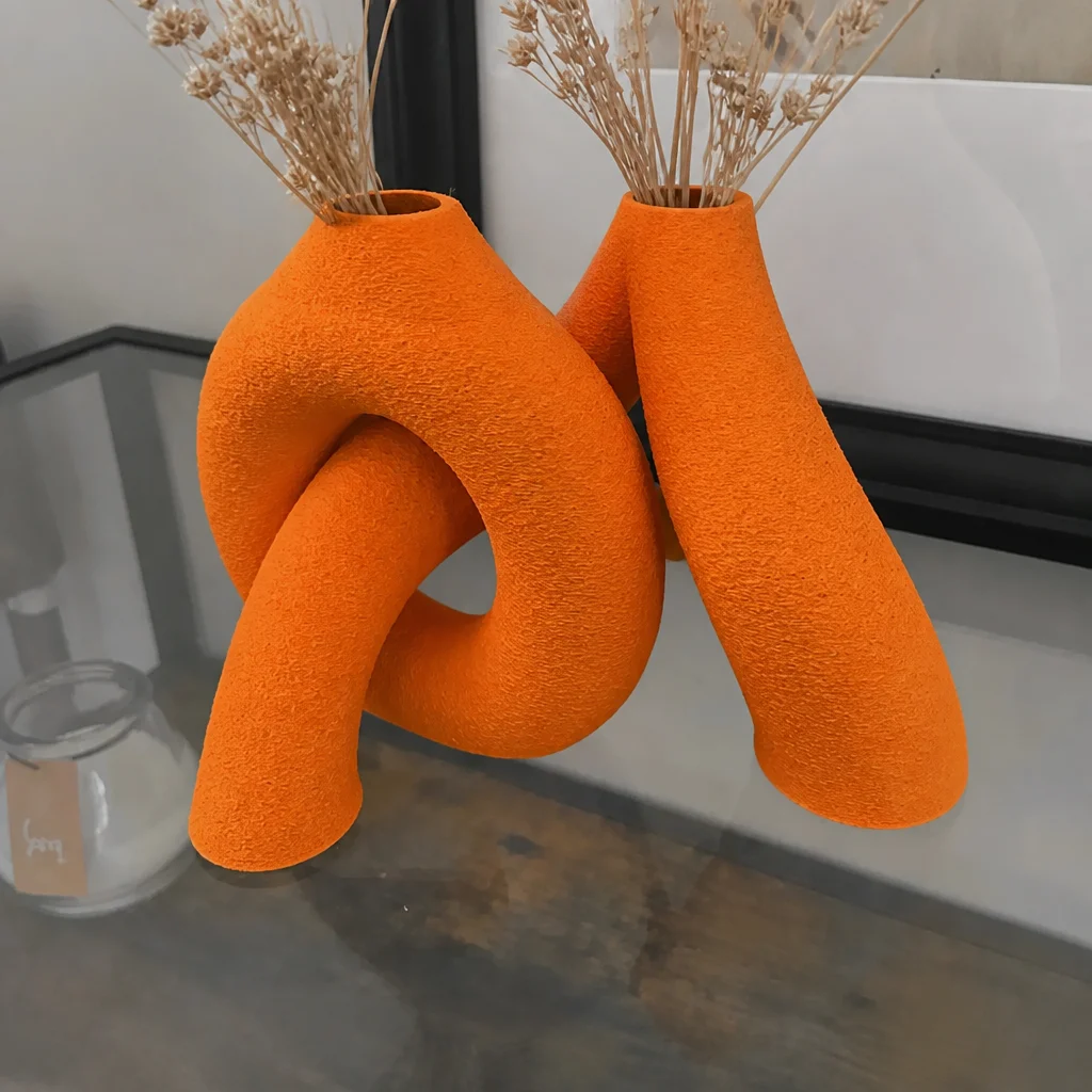 3D Baskı Interlocking Vazo - İç İçe Geçen Dekoratif Vazo-Turuncu görsel 3
