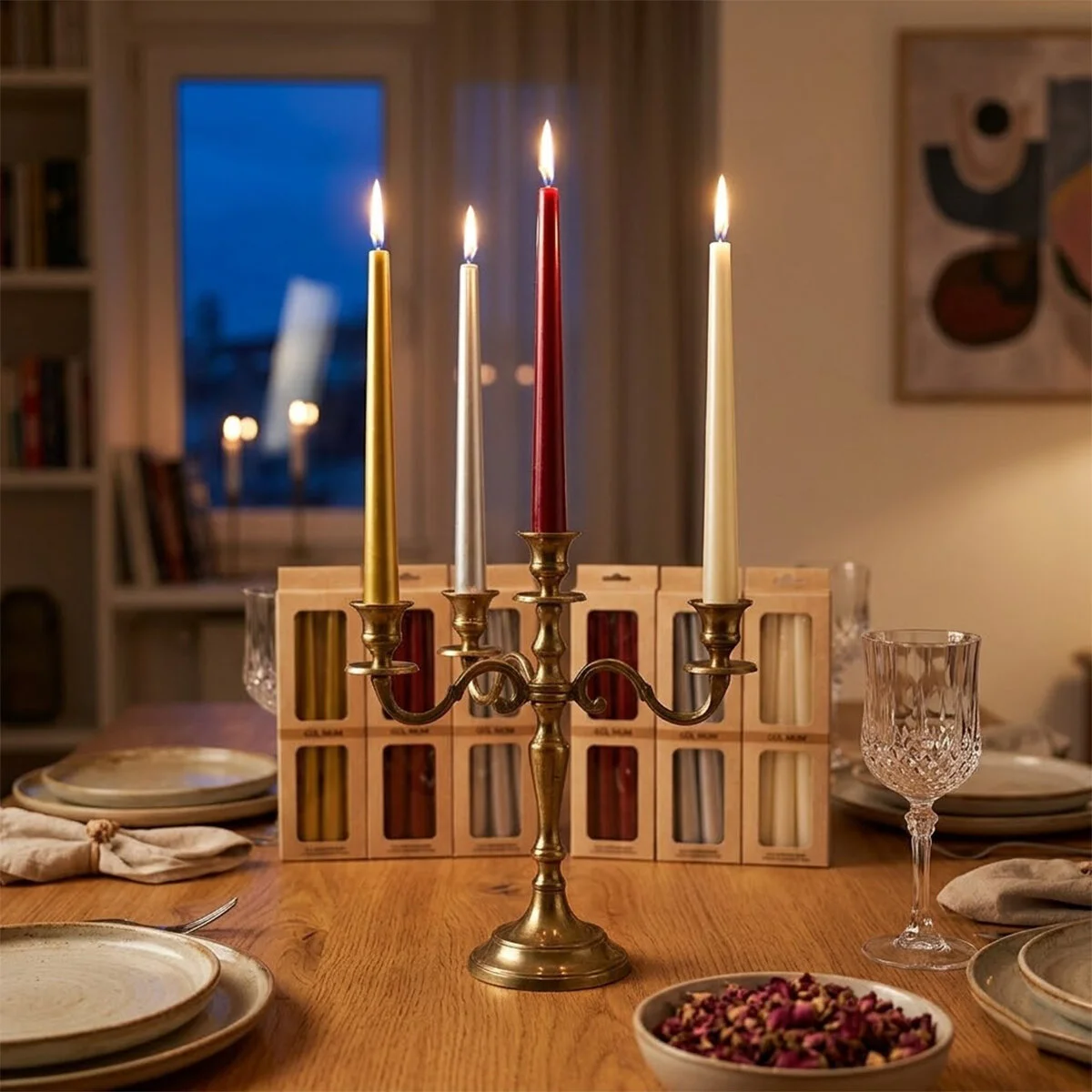 4PCS Candle Metalik Renkler Şamdan Mum 25CM görsel 3
