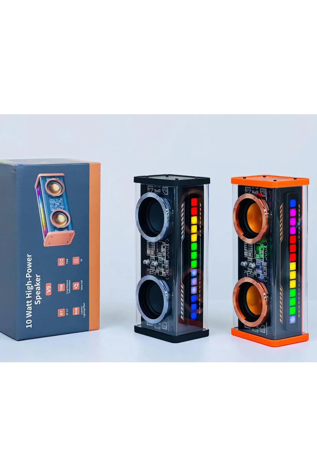 Şeffaf Mecha Müzik TWS Stereo RGB İşıklı Hoparlör Kablosuz Bluetooth 5.0 Taşınabilir Hoparlör V9 görsel 2