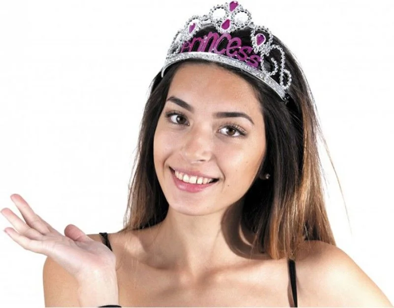 Gümüş Renk Prenses Yazılı Parti Tacı 60 cm görsel 2