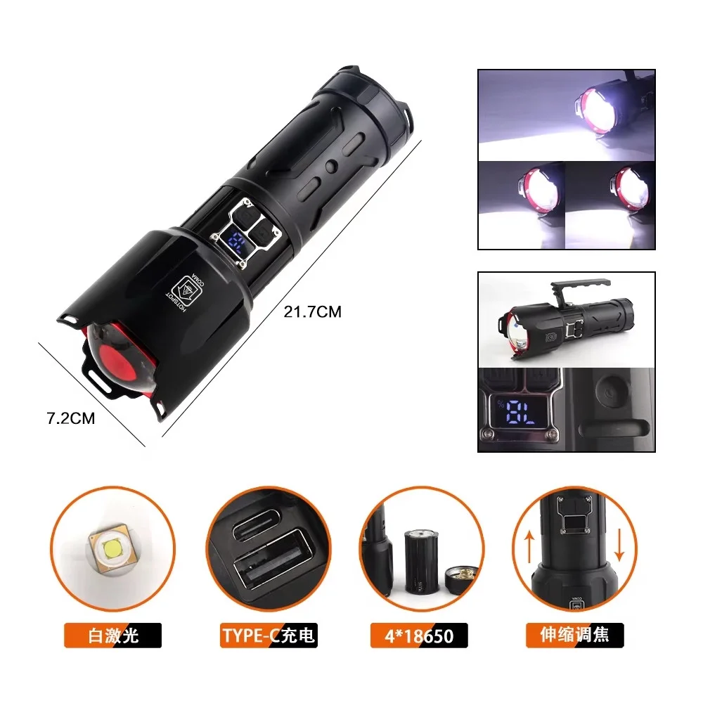 BD-2406 30W TG LED Alüminyum Alaşımlı Zoomlu Type-C Dijital Göstergeli Şarjlı El Feneri görsel 4