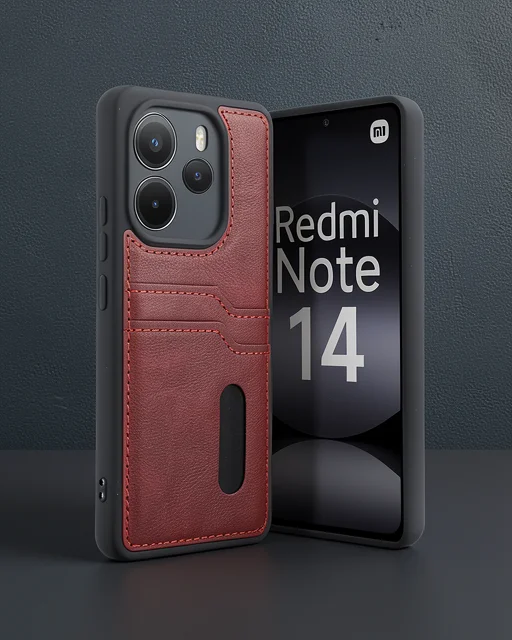Xiaomi Redmi Note 14 4g Kılıf Sara Kartvizitli Deri Kılıf - Kırmızı