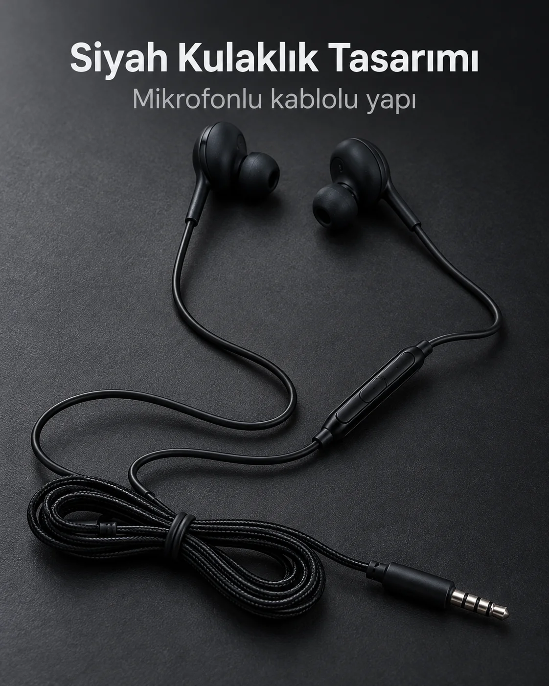Silikon Uçlu Mikrofonlu Siyah Kablolu Kulak İçi Kulaklık