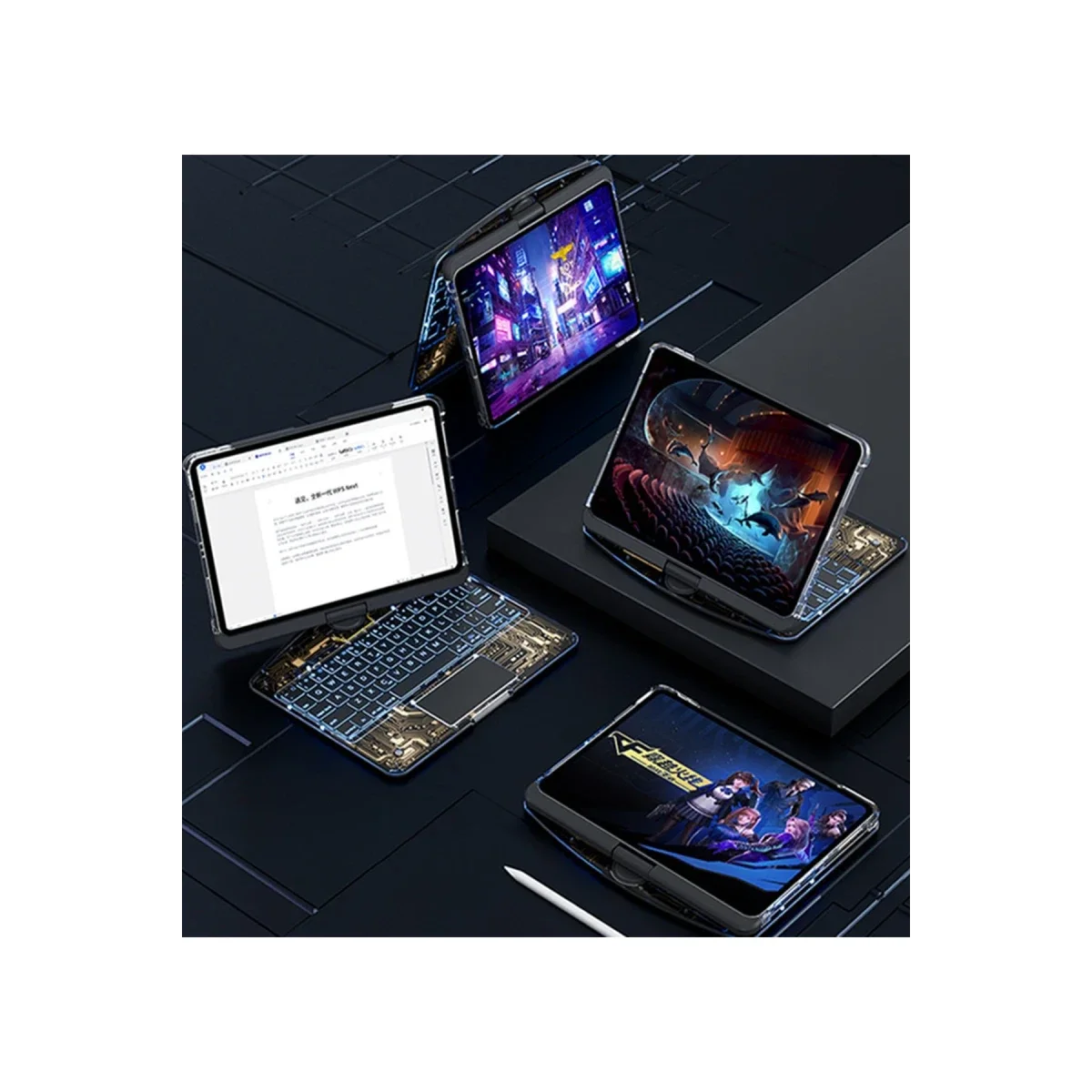 Apple JP11 iPad Pro 11 (2022) Kılıf Vales Dönen Ledli Klavyeli Tablet Kılıfı - Siyah görsel 4