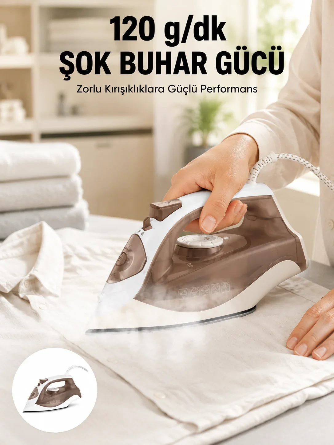 Serak Tabanlı Buharlı Ütü 2200W Dikey Ütüleme 300ml Kahverengi