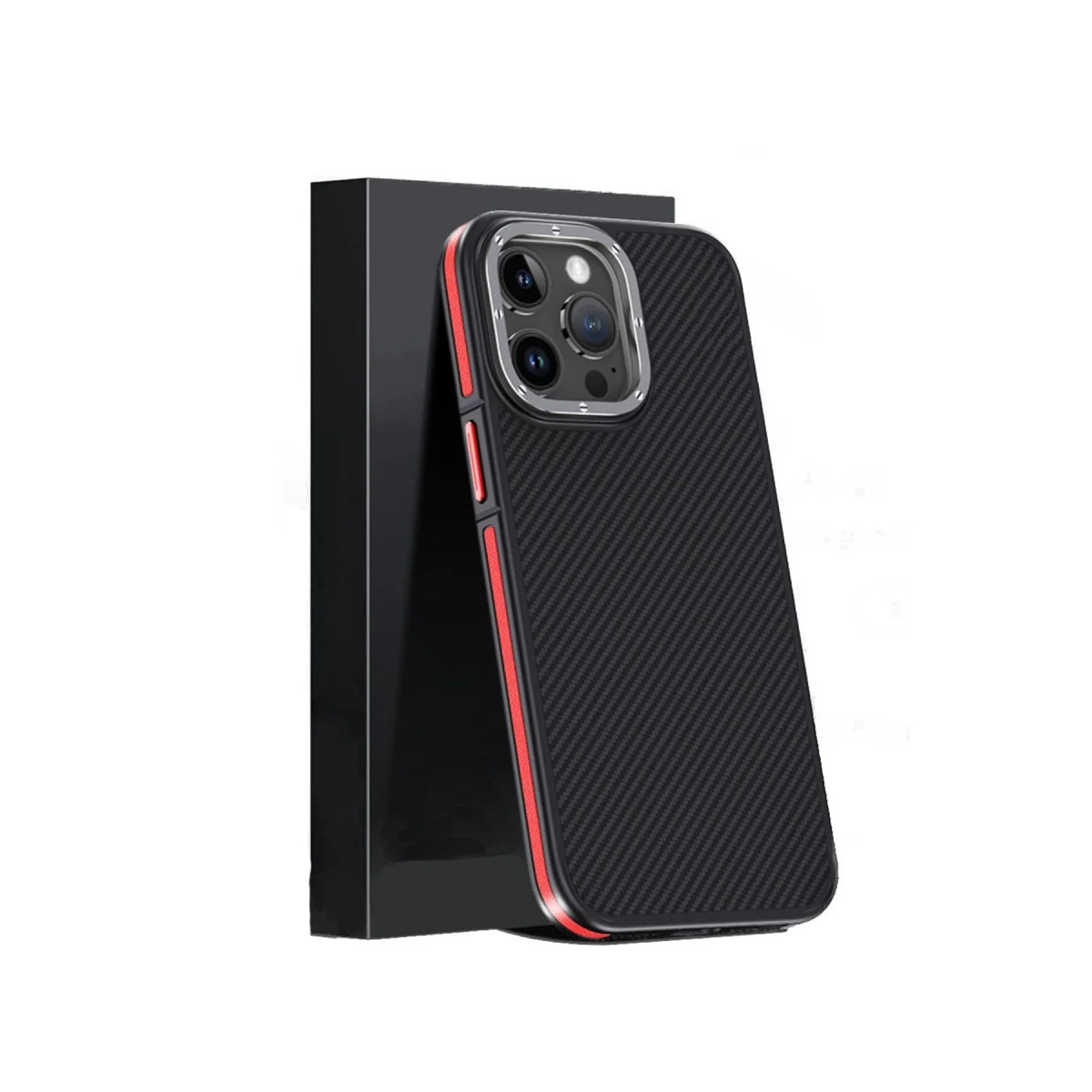 Joko Apple İphone 15 Pro Max Kılıf Arad 600d Kevlar Karbon Fiber Magsafe Kapak - Kırmızı görsel 2