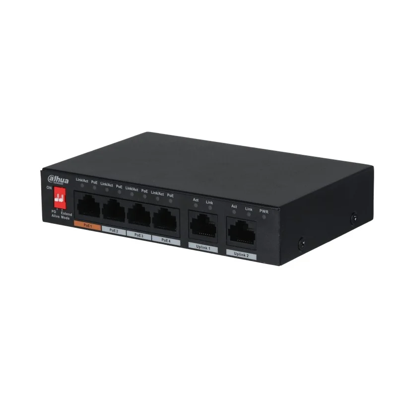 PFS3006-4ET-60 4 Port 10/100 + 2 Port 10/100 Uplınk 250 Metre 60W Poe Metal Kasa Swıtch