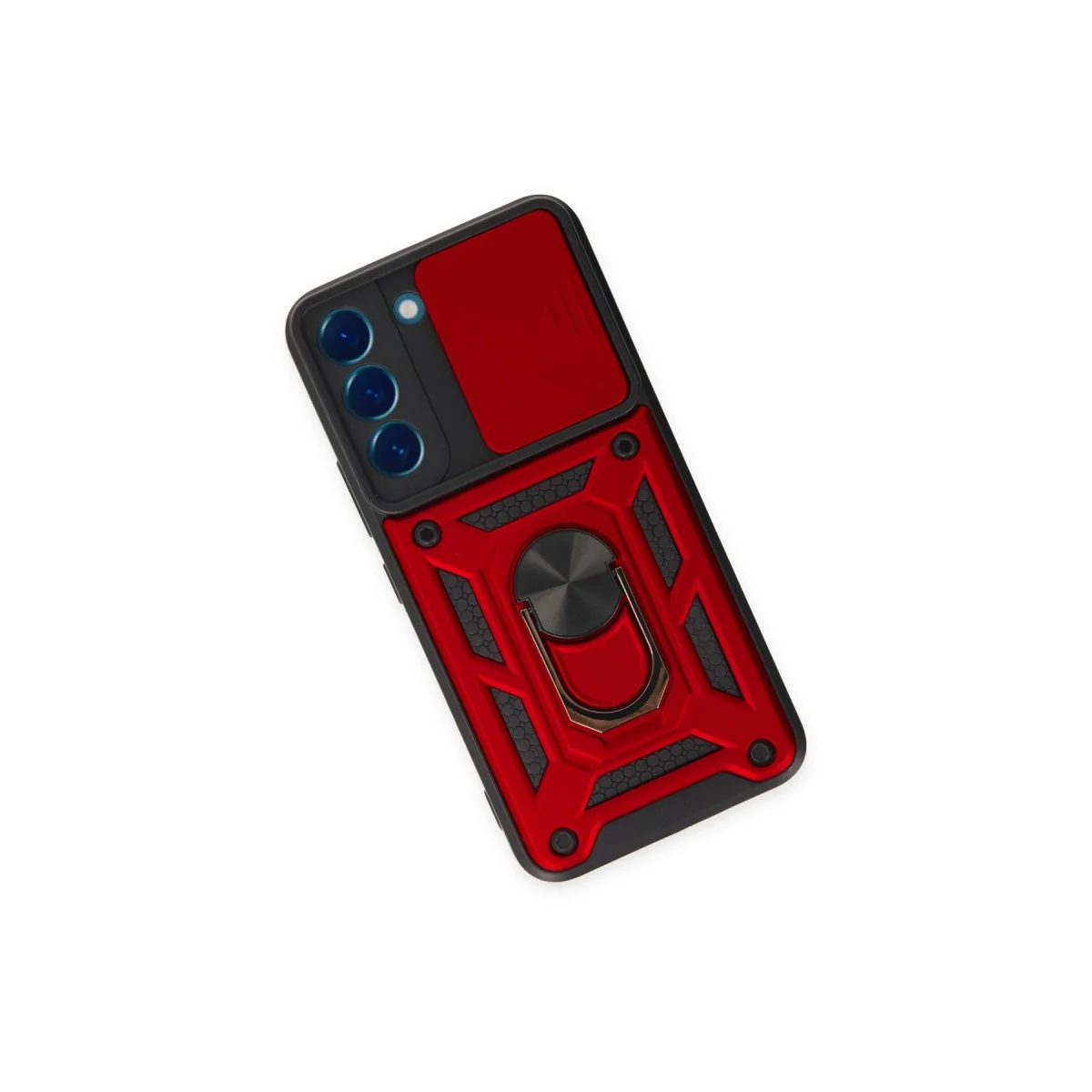 Samsung Galaxy S23 Fe Kılıf Pars Lens Yüzüklü Silikon - Kırmızı görsel 3