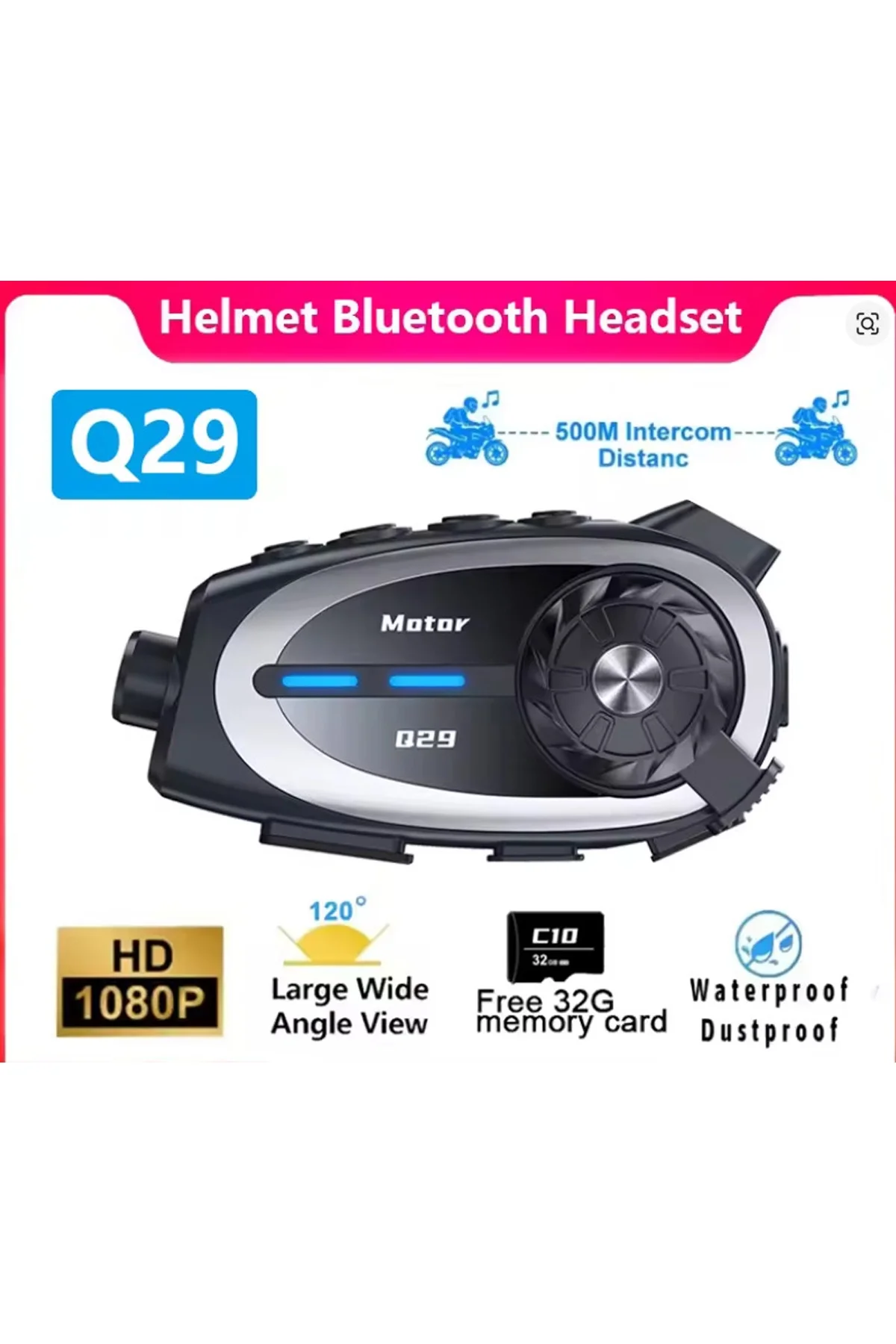 Q29 Motosiklet Kask Bluetooth Kulaklık Eşleşmeli 1080P Kamera Geniş açı Su Geçirmez Intercom görsel 6