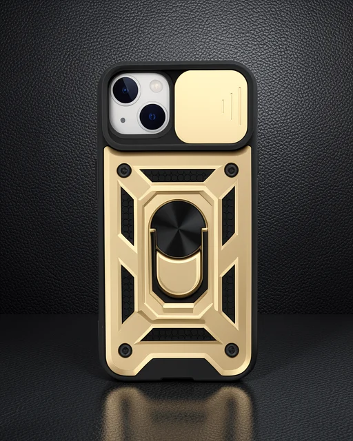 Apple İphone 14 Kılıf Pars Lens Yüzüklü Silikon - Gold