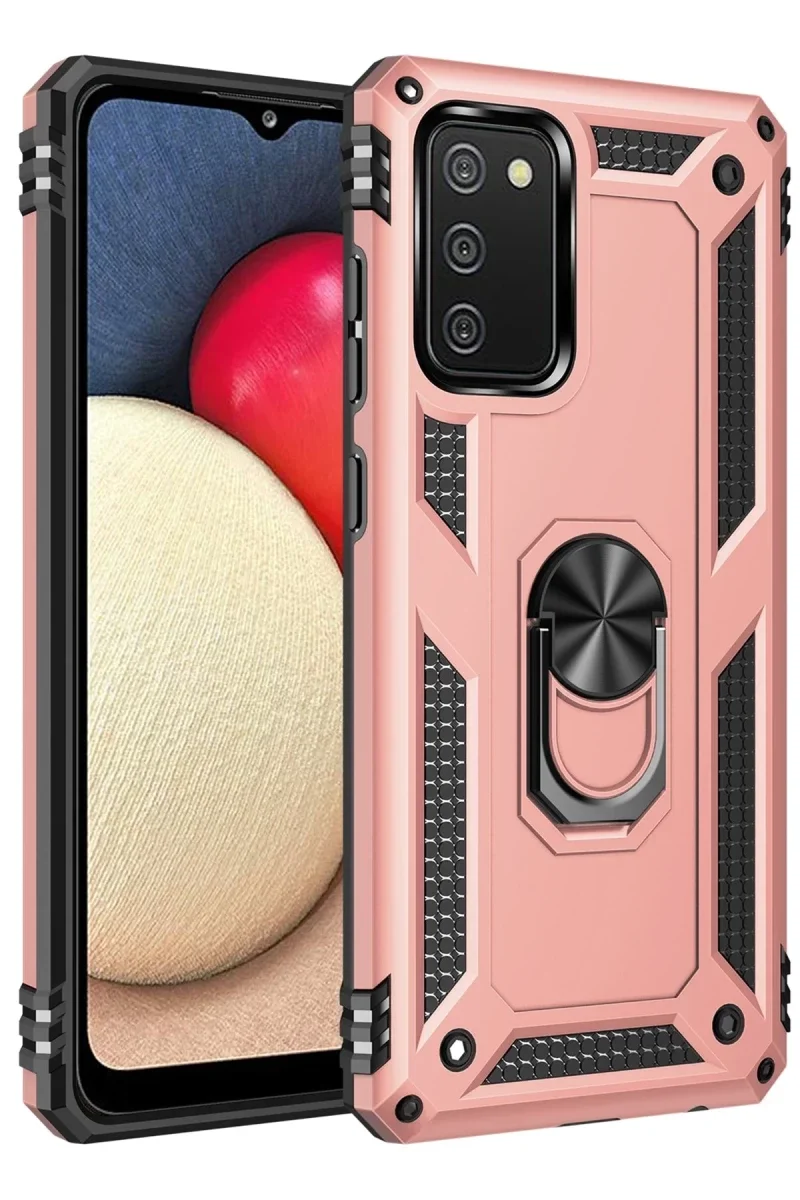 Samsung Galaxy A03S Kılıf Sofya Yüzüklü Silikon Kapak - Rose