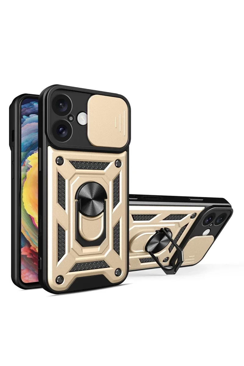 Apple iPhone 16 Kılıf Pars Lens Yüzüklü Silikon - Gold