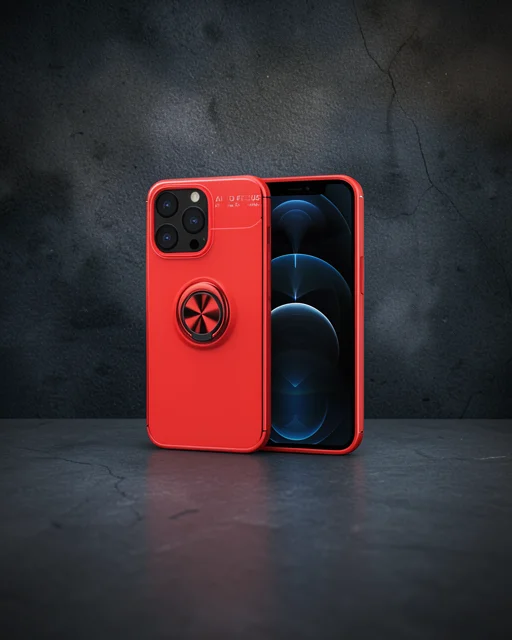 Apple İphone 13 Pro Max Kılıf Range Yüzüklü Silikon - Kırmızı