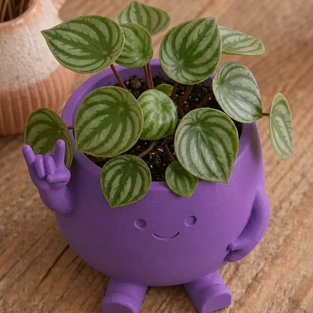 3D Baskı Smiley Face Planter - Gülümseyen Karakterli Saksı-Mor görsel 3