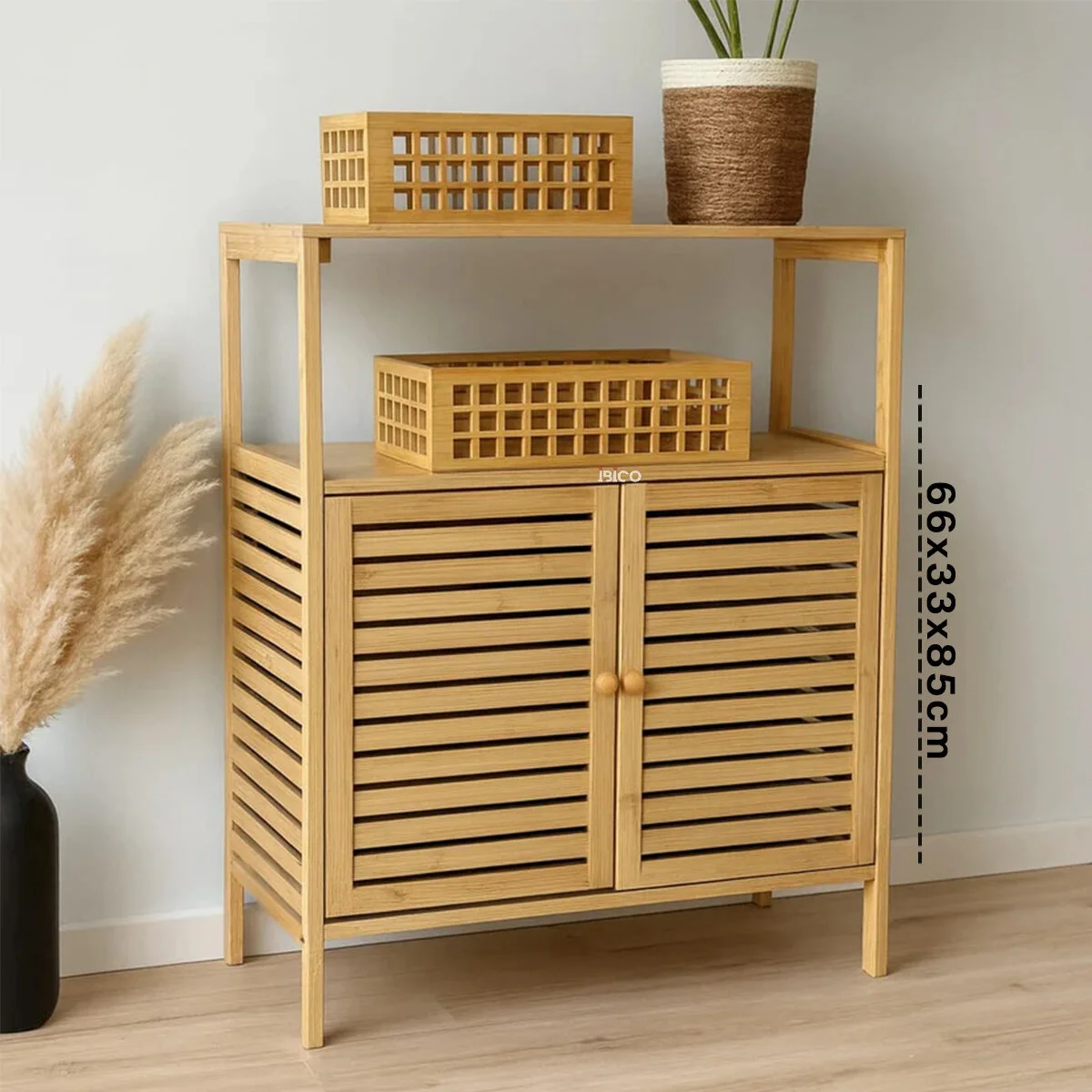 Çok Amaçlı Dolap Ahşap Bambu Organizer Raflı 66X33X85CM görsel 2