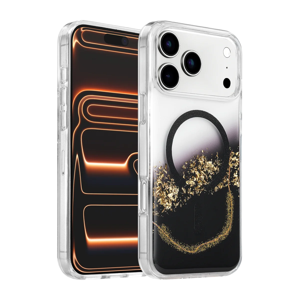 Onegif Apple iPhone 17 Pro Lotus Simli Magsafe Kapak - Siyah
