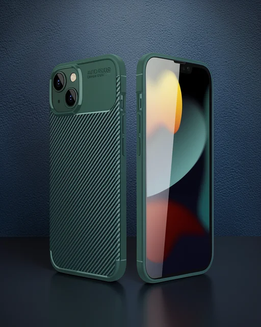 Apple İphone 14 Kılıf Auto Focus Karbon Kapak - Koyu Yeşil