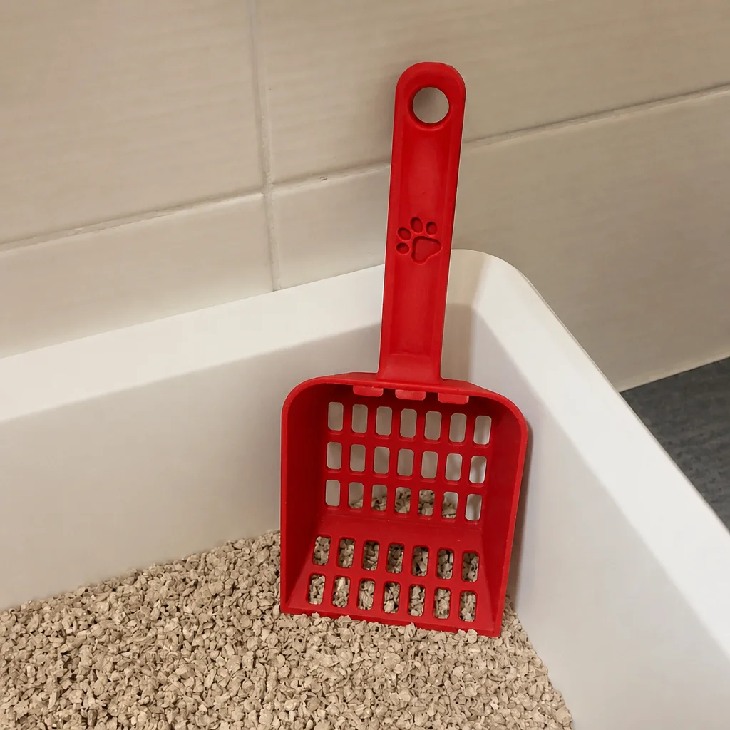 3D Baskı Kedi Kumu Küreği - Geniş Hazneli Eleme Küreği-Kırmızı görsel 3