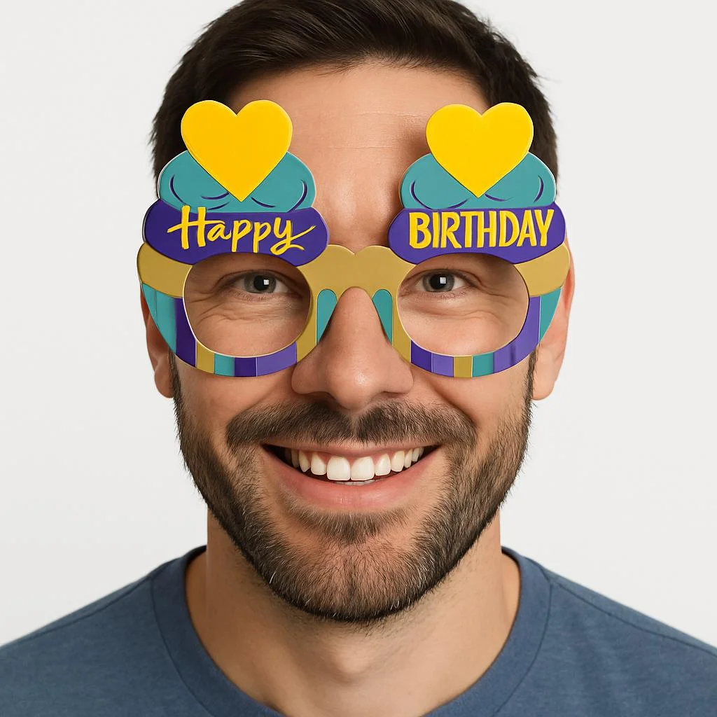 Cupcake Temalı Doğum Günü Renkli Karton Happy Birthday Gözlüğü 6 Adet görsel 2
