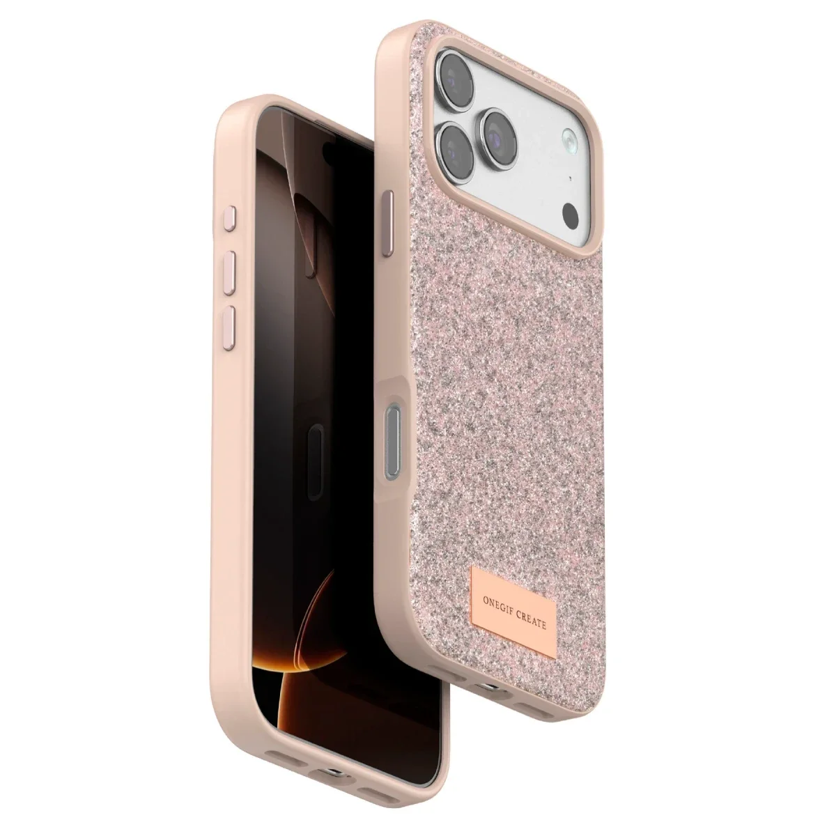 Onegif Apple iPhone 17 Pro Bright Simli Kapak - Pembe