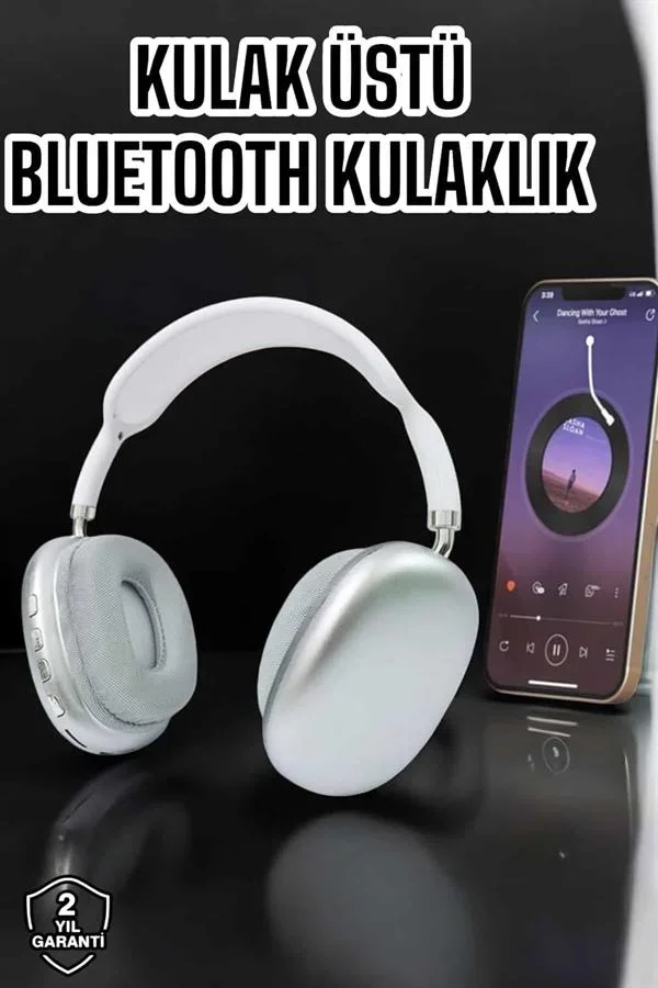 P9 Plus Kablosuz Kulak Üstü Bluetooth Kulaklık Beyaz krofonlu Kulaküstü Kablosuz Kulaklık görsel 2