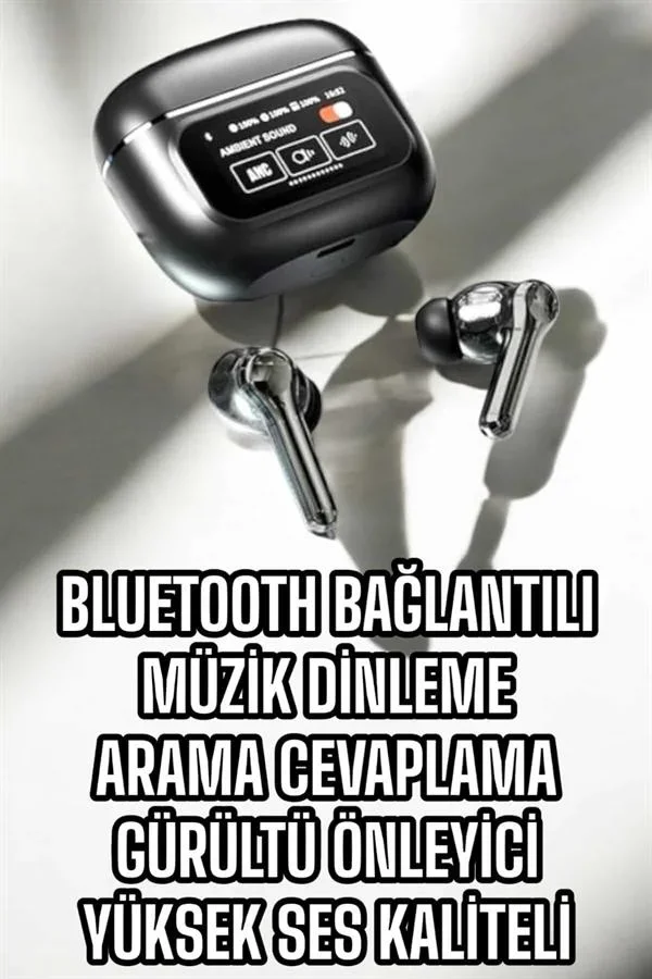 Bluetooth Kulaklık Kablosuz Ekranlı ANC/ENC Destekli Dokunmatik görsel 2