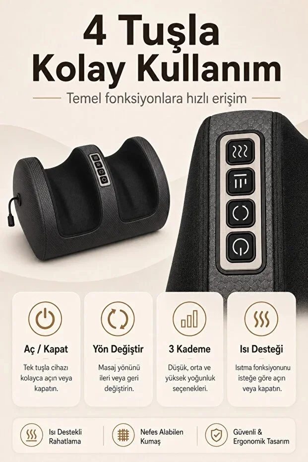 Şarjlı Isıtmalı Ayak ve Bacak Masaj Aleti Sıcak Kompresli 3 Kademeli Çift Yönlü Yoğurma Type-C görsel 7