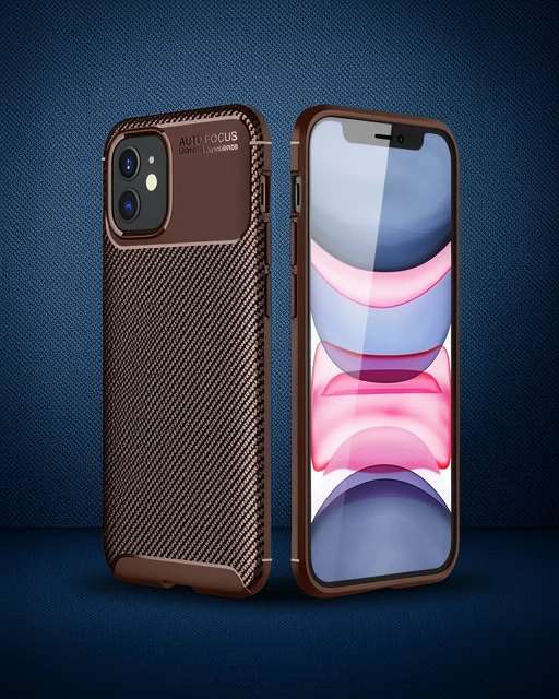 Apple İphone 12 Mini Kılıf Auto Focus Karbon Kapak - Kahverengi