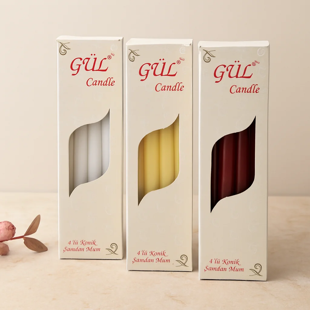 Gül Mum 4'lü Set 25 cm - Konik & Düz (Beyaz & Renkli)