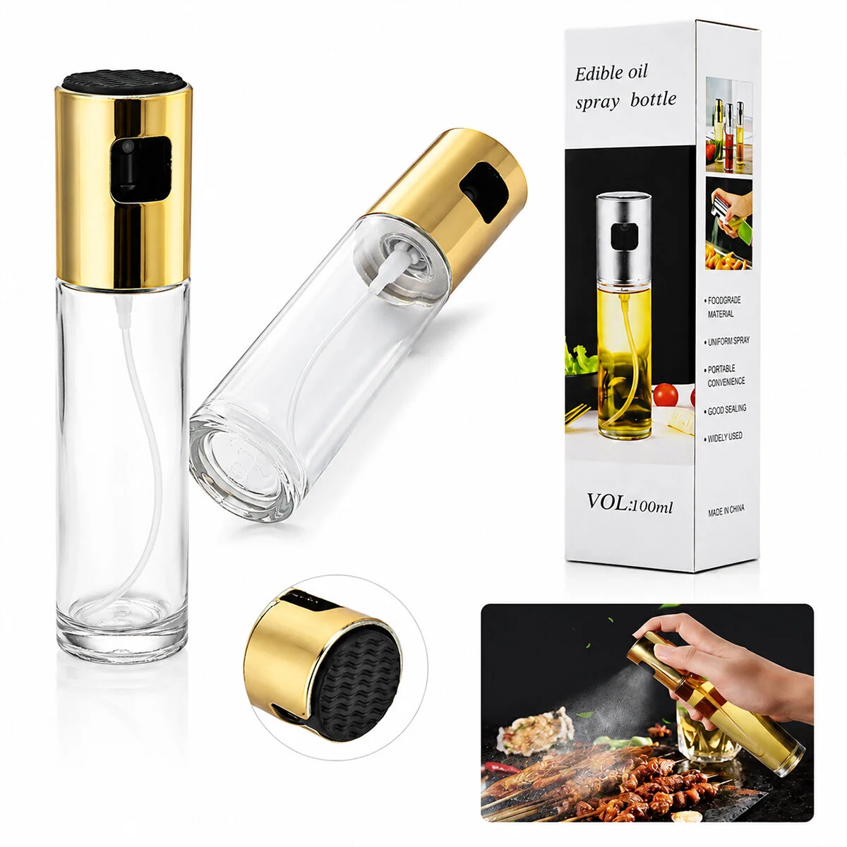 100 Ml Sprey Cam Yağdanlık Krom - Renkli Sprey Kafa - İnce Uzun Şişe