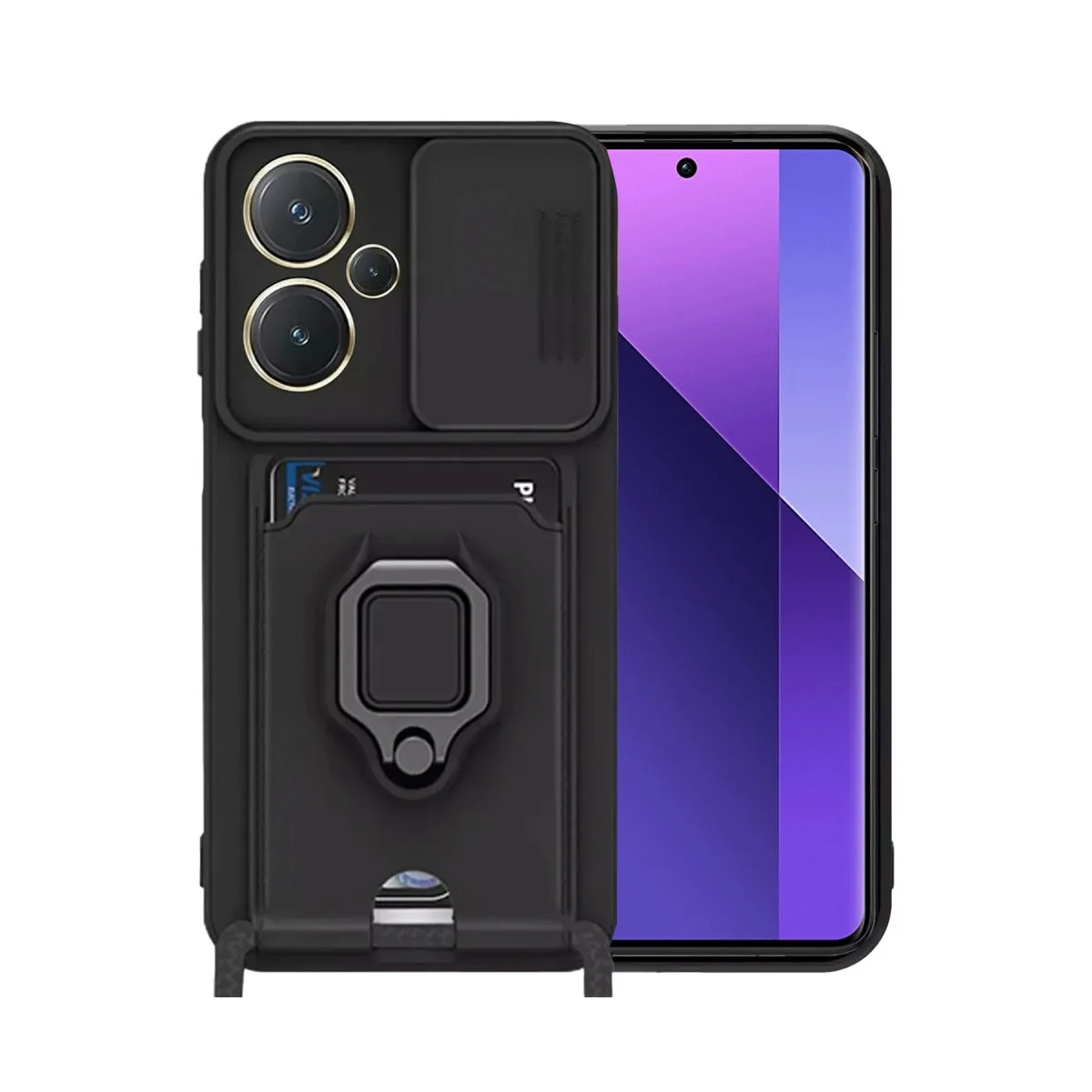 Xiao Red Note 13 Pro Plus Kılıf Zuma Kartvizitli Yüzüklü Silikon - Siyah