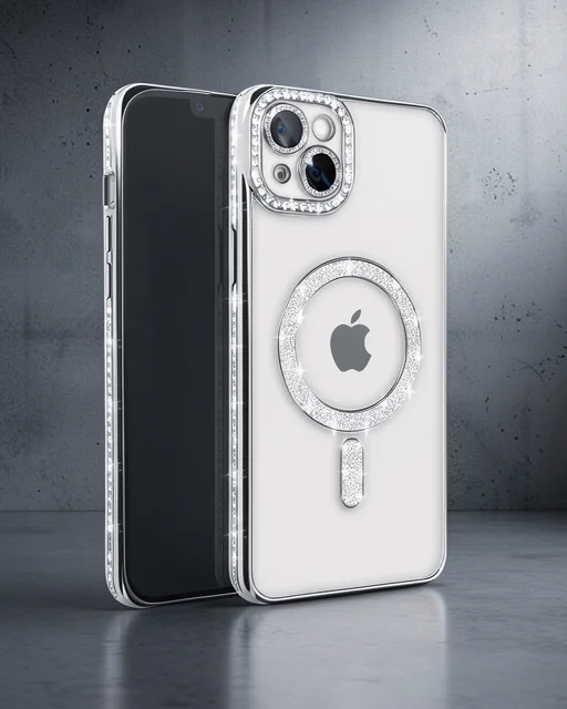 Apple İphone 14 Kılıf Joke Simli Magneticsafe Kılıf - Gümüş