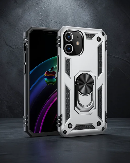 Apple İphone 12 Kılıf Sofya Yüzüklü Silikon Kapak - Gümüş