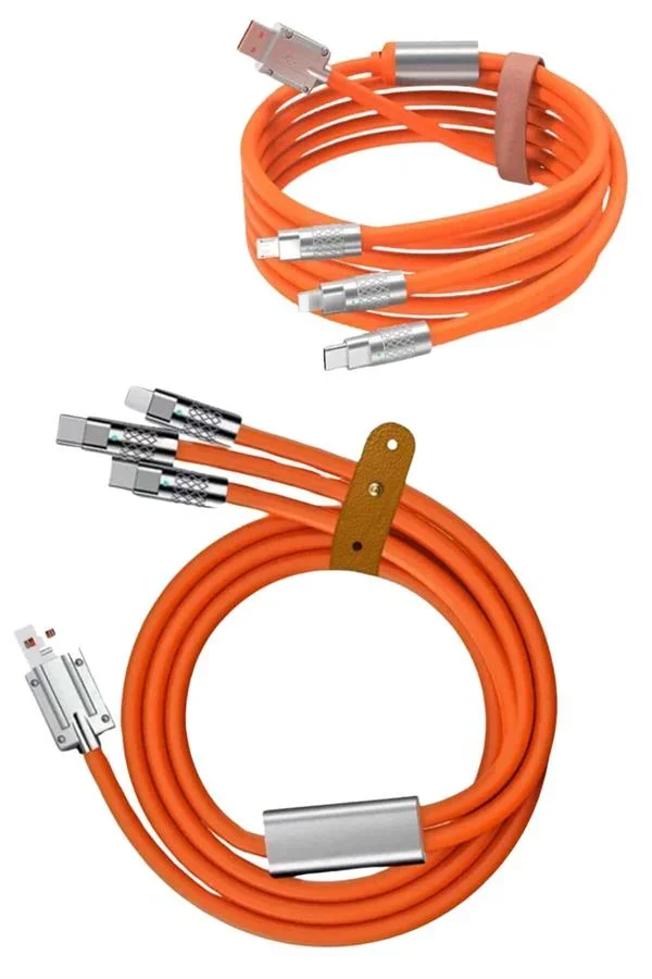 120W 3 İn 1 Uyumlu Silikon Şarj Kablosu Hızlı Şarj Kablosu görsel 4